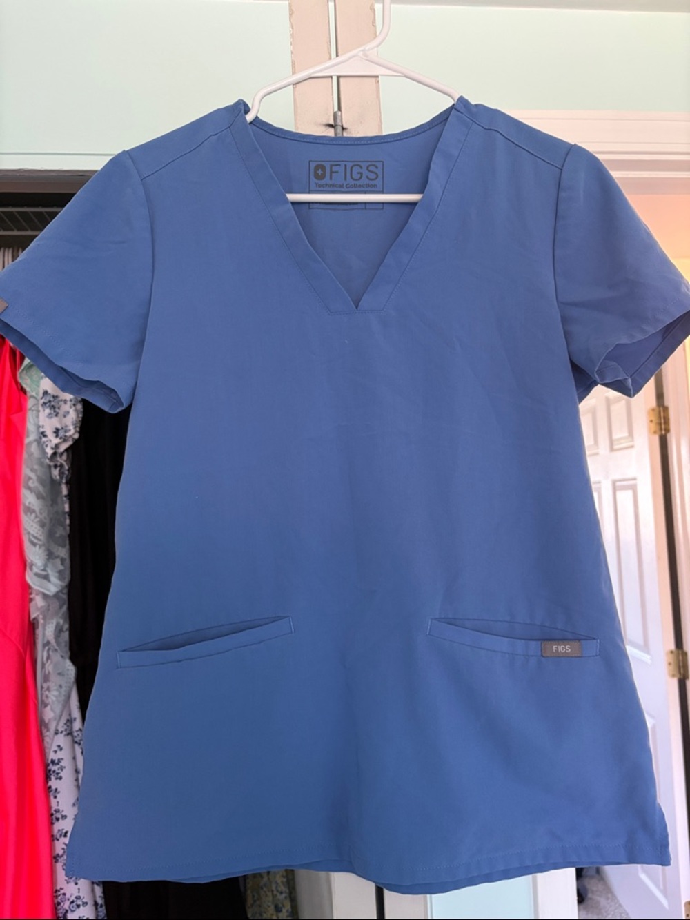 Figs V‑Neck Scrub Top in Ceil Blue